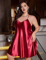 Plus size burgundy satin camisole nightgown