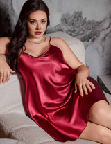 Burgundy Satin Camisole Nightgown Plus Size With Silky Sheen