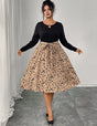 Women Plus Size Elegant Contrast Leopard Belted Dress - PRUSES