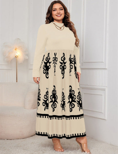 Women Plus Size Elegant Contrast Print Maxi Dress - PRUSES