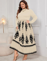 Women Plus Size Elegant Contrast Print Maxi Dress - PRUSES