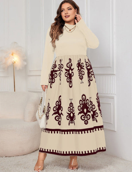Women Plus Size Elegant Contrast Print Maxi Dress - PRUSES