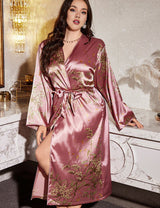 Women Plus Size Elegant Floral Print Satin Robe | PRUSES - PRUSES