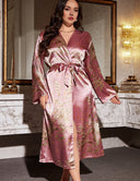 Women Plus Size Elegant Floral Print Satin Robe | PRUSES - PRUSES