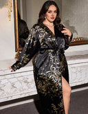 Women Plus Size Elegant Floral Print Satin Robe | PRUSES - PRUSES