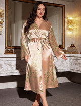 Women Plus Size Elegant Floral Print Satin Robe | PRUSES - PRUSES