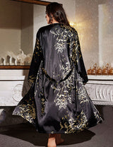 Women Plus Size Elegant Floral Print Satin Robe | PRUSES - PRUSES