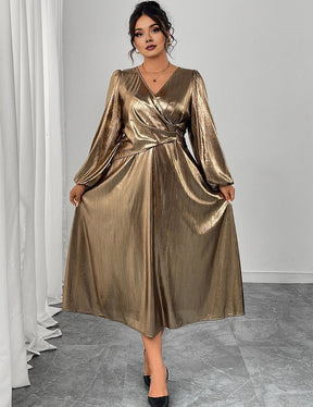 Women Plus Size Elegant Golden Maxi Dress - PRUSES