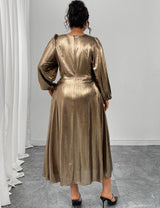 Women Plus Size Elegant Golden Maxi Dress - PRUSES