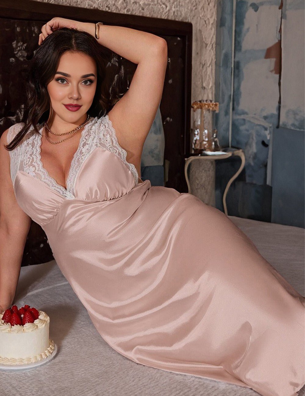 Women Plus Size Elegant Lace Patchwork Sleep Dress | PRUSES - PRUSES