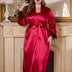 Women Plus Size Elegant Satin Lace Trim Robe with Belt | PRUSES - PRUSES