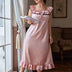 Women Plus Size Pink Elegant Satin Ruffle Nightgown