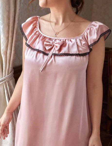 Women Plus Size Pink Satin Ruffle Nightgown
