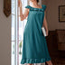 Women Plus Size Green Elegant Satin Ruffle Nightgown