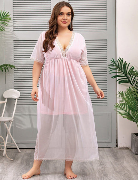 Women Plus Size Elegant Sexy Mesh Long Home Dress | PRUSES - PRUSES