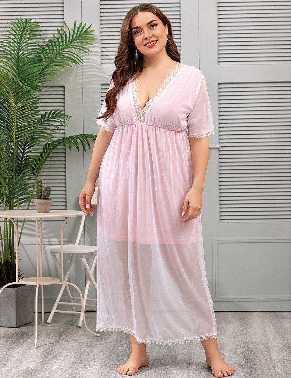 Women Plus Size Elegant Sexy Mesh Long Home Dress | PRUSES - PRUSES