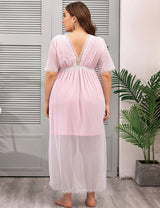 Women Plus Size Elegant Sexy Mesh Long Home Dress | PRUSES - PRUSES