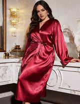 Women Plus Size Elegant Solid Color Satin Sleepwear | PRUSES - PRUSES