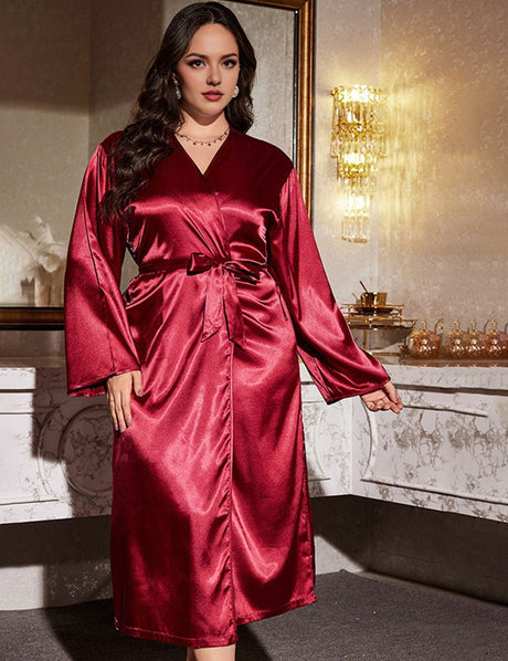 Women Plus Size Elegant Solid Color Satin Sleepwear | PRUSES - PRUSES