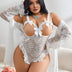 Women Plus Size Elegant White Lace Bodysuit with Matching Robe - PRUSES