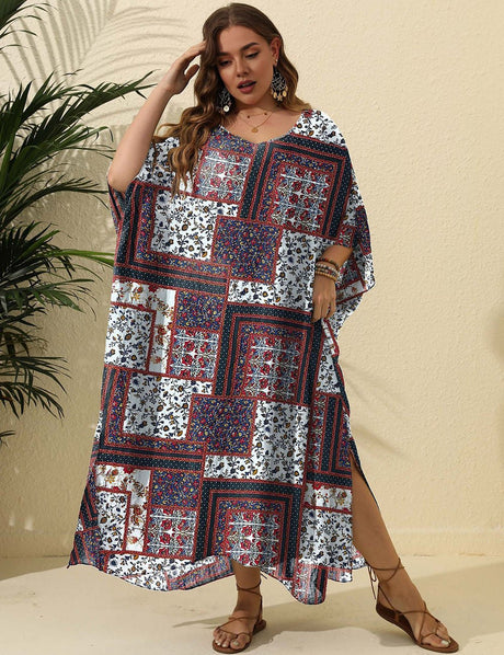 Women Plus Size Ethnic Print Loose Cover Up | PRUSES - PRUSES