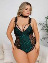 Women Plus Size Eyelash Lace Bodysuit - PRUSES