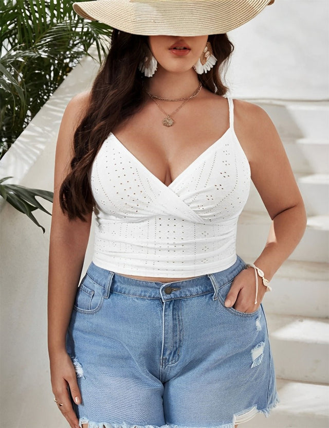 Women Plus Size Eyelet Embroidered Cami Top | PRUSES - PRUSES
