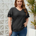 Women Plus Size Eyelet Short - Sleeved V - Neck Top | PRUSES - PRUSES