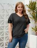 Women Plus Size Eyelet Short - Sleeved V - Neck Top | PRUSES - PRUSES