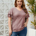 Women Plus Size Eyelet Short - Sleeved V - Neck Top | PRUSES - PRUSES