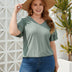 Women Plus Size Eyelet Short - Sleeved V - Neck Top | PRUSES - PRUSES