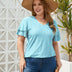 Women Plus Size Eyelet Short - Sleeved V - Neck Top | PRUSES - PRUSES