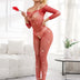 Women Plus Size Fishnet Diamonds Long Sleeve Bodystocking - PRUSES