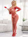 Women Plus Size Fishnet Diamonds Long Sleeve Bodystocking - PRUSES