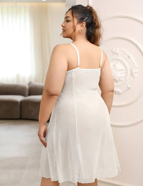 Women Plus Size Floral Appliques Semi Sheer Mesh Lingerie | PRUSES - PRUSES