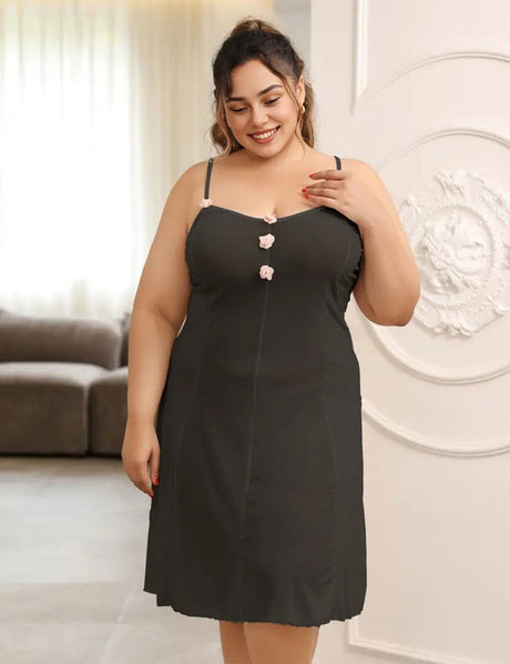 Women Plus Size Floral Appliques Semi Sheer Mesh Lingerie | PRUSES - PRUSES