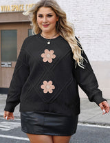 Women Plus Size Floral Embroidered Knit Sweater - PRUSES