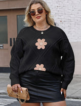 Women Plus Size Floral Embroidered Knit Sweater - PRUSES