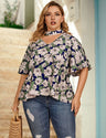 Women Plus Size Floral Flutter Sleeve Cutout Blouse | PRUSES - PRUSES