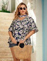 Women Plus Size Floral Flutter Sleeve Cutout Blouse | PRUSES - PRUSES