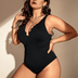 Women Plus Size Floral Lace Trim Special Fabric Swimsuit - PRUSES