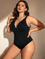 Women Plus Size Floral Lace Trim Special Fabric Swimsuit - PRUSES