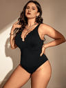 Women Plus Size Floral Lace Trim Special Fabric Swimsuit - PRUSES