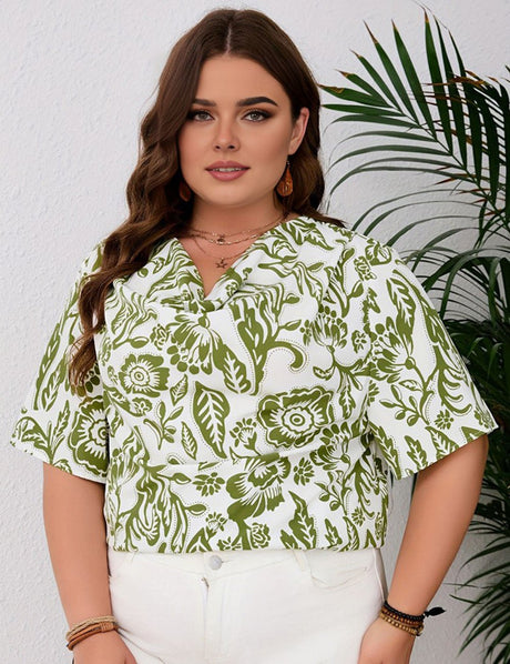 Women Plus Size Floral Leaf Print Blouse | PRUSES - PRUSES