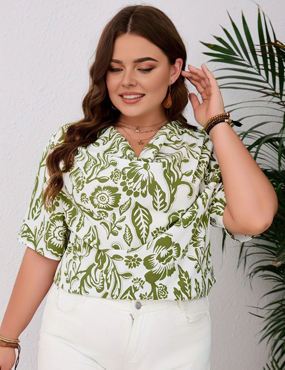 Women Plus Size Floral Leaf Print Blouse | PRUSES - PRUSES