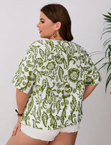 Women Plus Size Floral Leaf Print Blouse | PRUSES - PRUSES