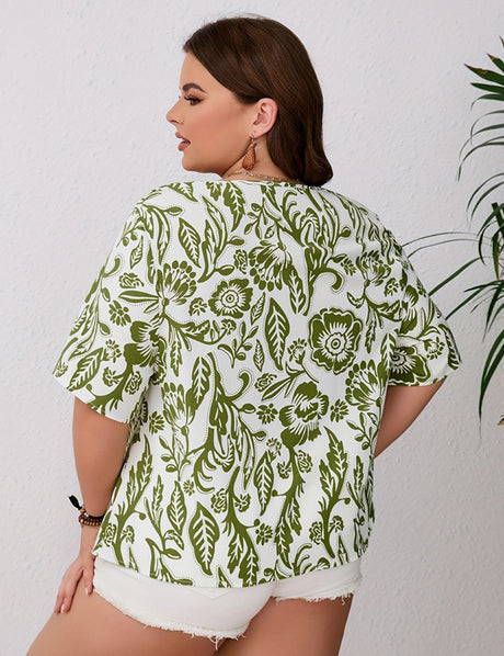 Women Plus Size Floral Leaf Print Blouse | PRUSES - PRUSES