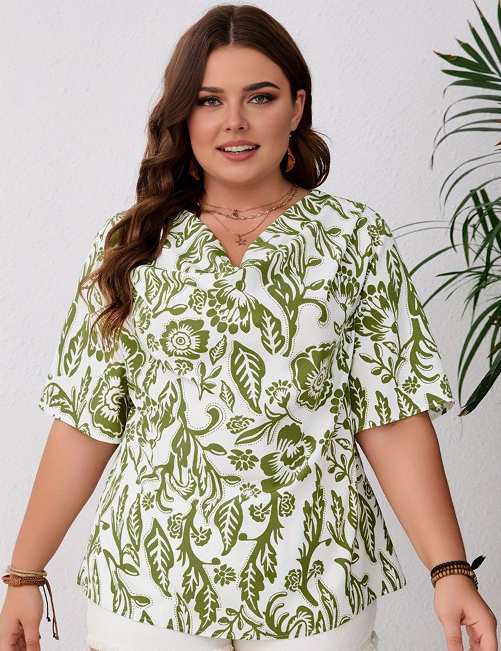 Women Plus Size Floral Leaf Print Blouse | PRUSES - PRUSES