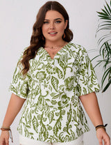Women Plus Size Floral Leaf Print Blouse | PRUSES - PRUSES