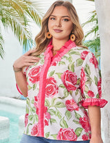 Women Plus Size Floral Print Frilled Detail Blouse | PRUSES - PRUSES